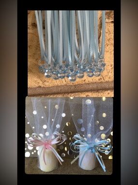 Blue on blue Shower Pacifier Necklaces Game & Candles Set 24 Boy